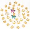 34pcs Dread Locks Hollow Out Hair Ring Butterfly Hair Braid Tubes Gold Dreadlocks Beads  Women