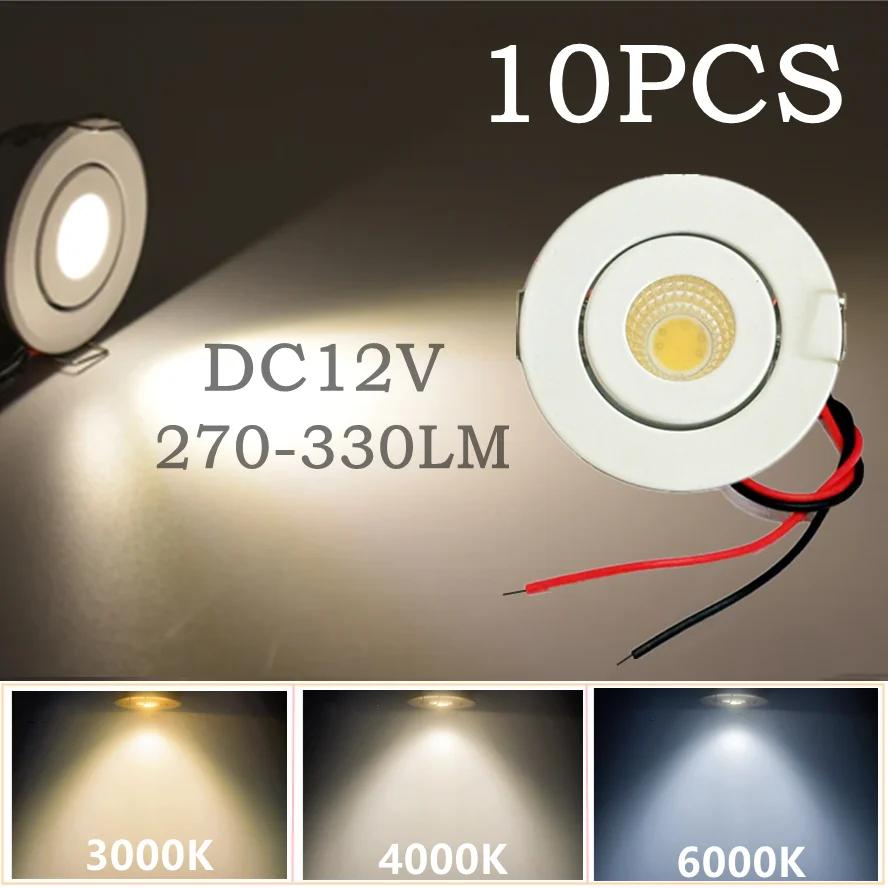 12V Mini COB LED Adjustable Recessed Downlight Driverless Cabinet Showcase Lighting White Body 5 10 Pack
