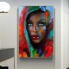 Blue Eyes Abstract African Woman Canvas Painting Black Woman Posters Prints Wall Art Pictures for Living Room Wall Decor Cuadros
