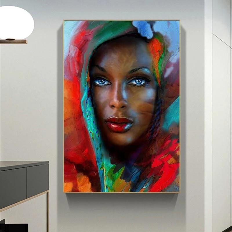 Голубые глаза, абстрактная африканская женщина, холст, картина, черная женщина, постеры, принты, настенные художественные картинки для гостиной, Настенный декор, Cuadros