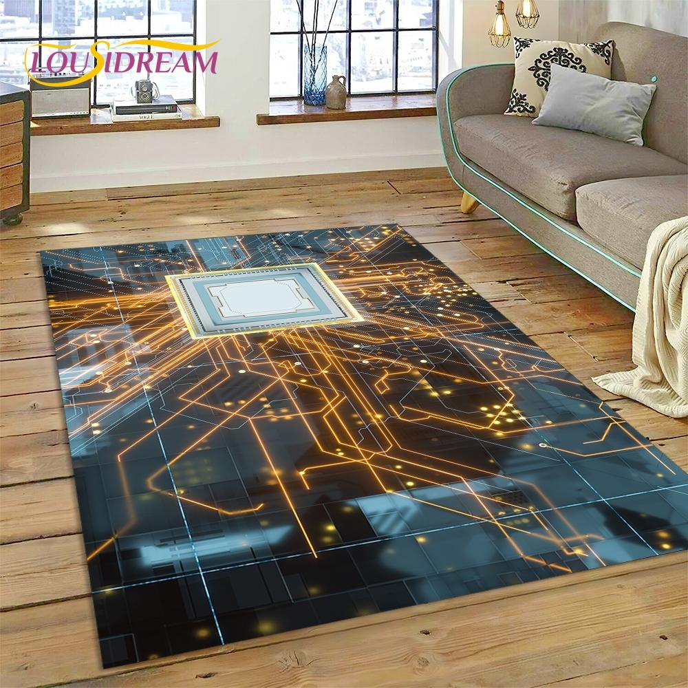 PCB Circuit Board 3D Chip CPU Rug Carpet for Living Room Bedroom Home Decor,Floor Mat Non-slip Decoration for Sofa Doormat Gift