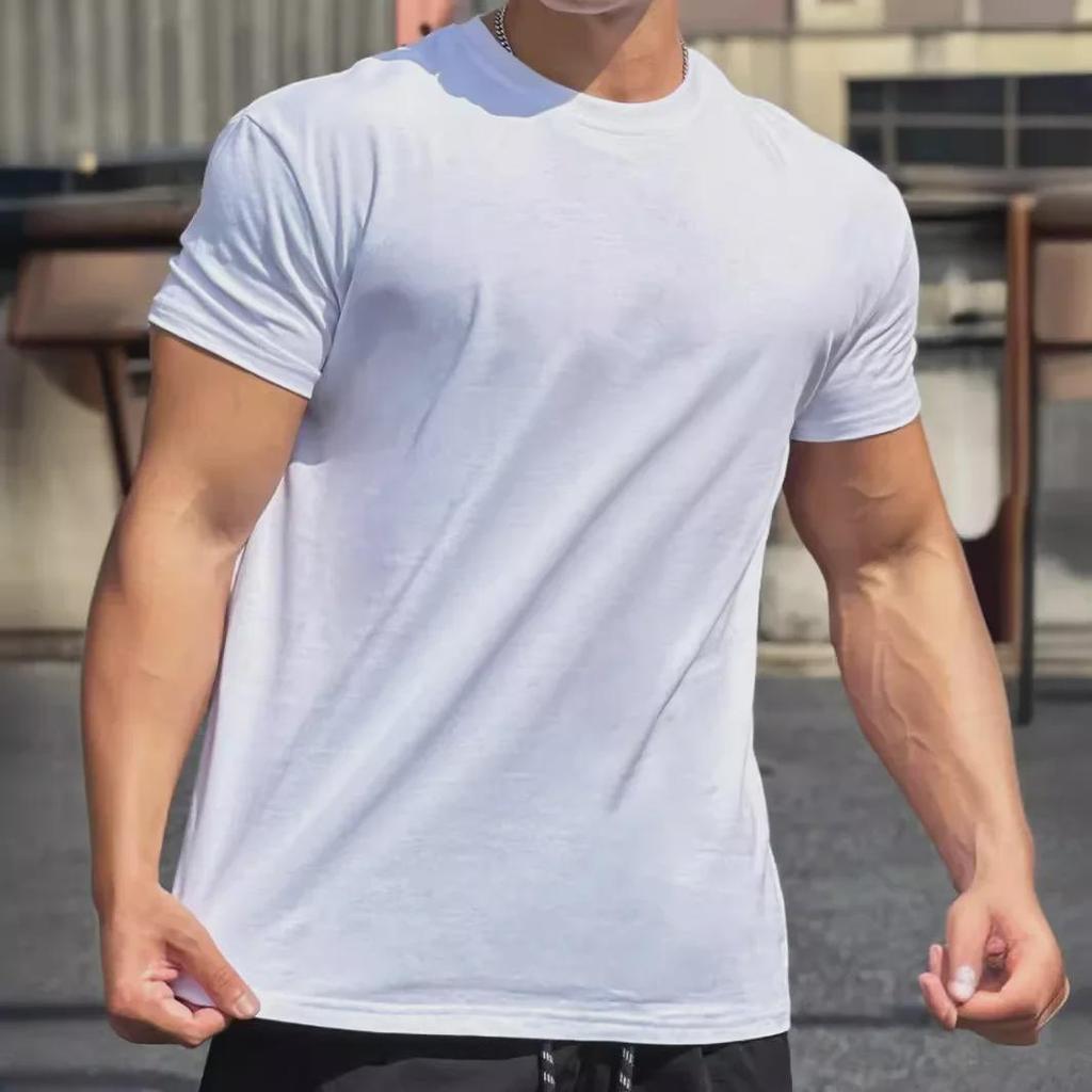 Мужская спортивная футболка с подплечниками и манжетами для бега и фитнеса - однотонная, американский стиль