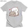 Peach Cat Goma and Mochi T-shirt New Summer Style T Shirt Femme Cute Print Women Tee-shirt Fashion Harajuku Couple 100% Cotton