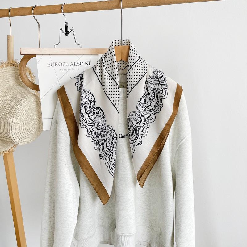 Herringbone Cashmere Blend Square Scarf Women Lightweight Vintage Print Neck Wrap 65x65cm Elegant Accessory