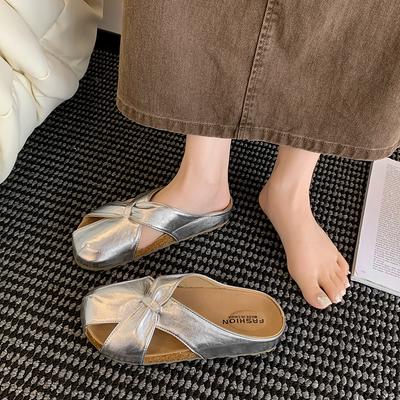 2025 новая сумка голова крутые тапочки женские летние носить плоская подошва полушлепки средний каблук повседневные мюли крутые тапочки