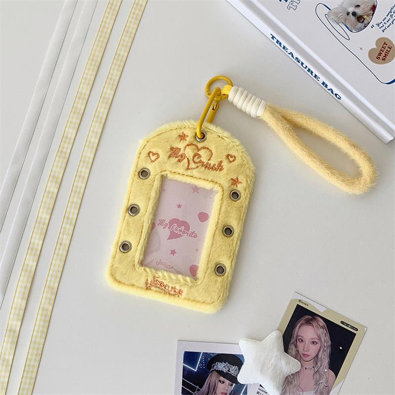 Cute Ballet-Style Ribbon Photocard Holder Plush Card Holder With Lanyard Idol Photo Storage Card Display Protective Pendant Gift