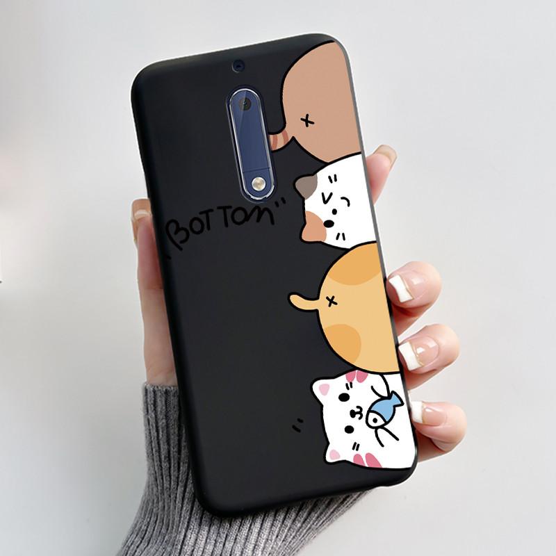 Чехол Для Nokia 5 Эстетичный Модный Милый Кот Мультяшный Черный Мягкий ТПУ Чехол для Телефона Для Nokia 5 Чехол-Бампер TA-1053 TA-1024