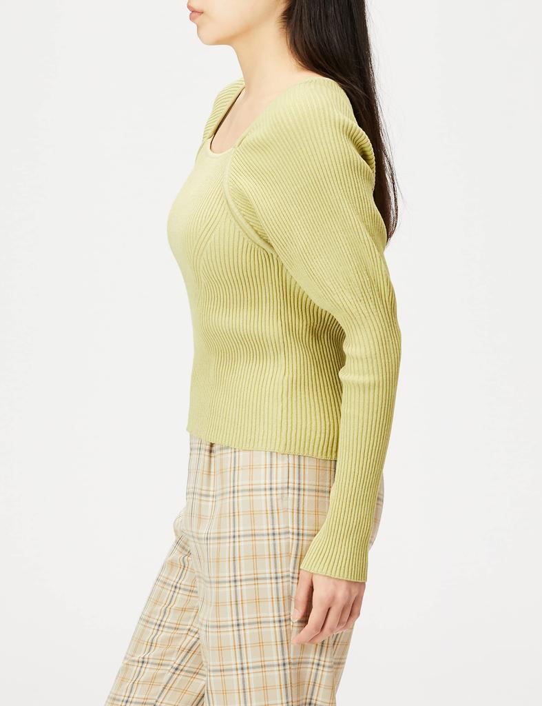 Freeze Mart Пуловер женский с квадратным вырезом, рукавами-буфами, в рубчик, FR, Желтый,