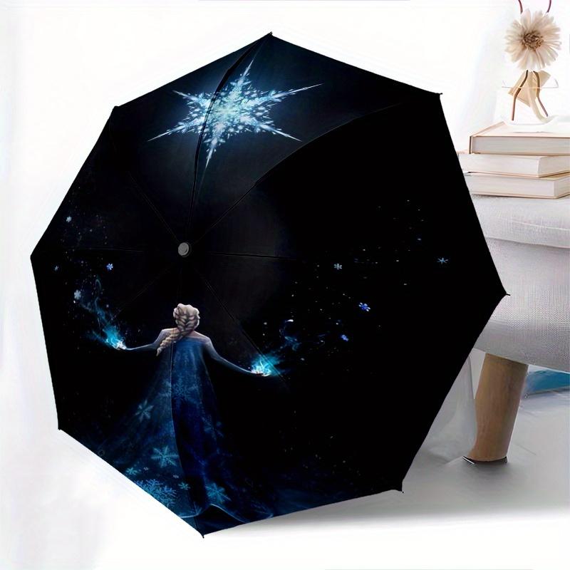 Elsa,Snowflake Fully automatic themed umbrella - 8 ribs durable iron frame, tri-fold compact design, perfect as a gift, travel umbrella, uni