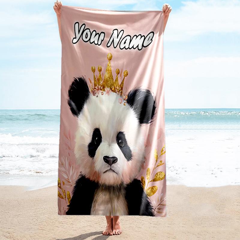 1PC Custom Name Royal Panda Majesty Beach Towel Highly Absorbent And Sand-Resistant Towel for Swimming, Pool, Yoga, And Travel Lightweight