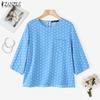 Женская повседневная блузка свободного кроя с круглым вырезом и рукавами 3/4 с принтом в горошек