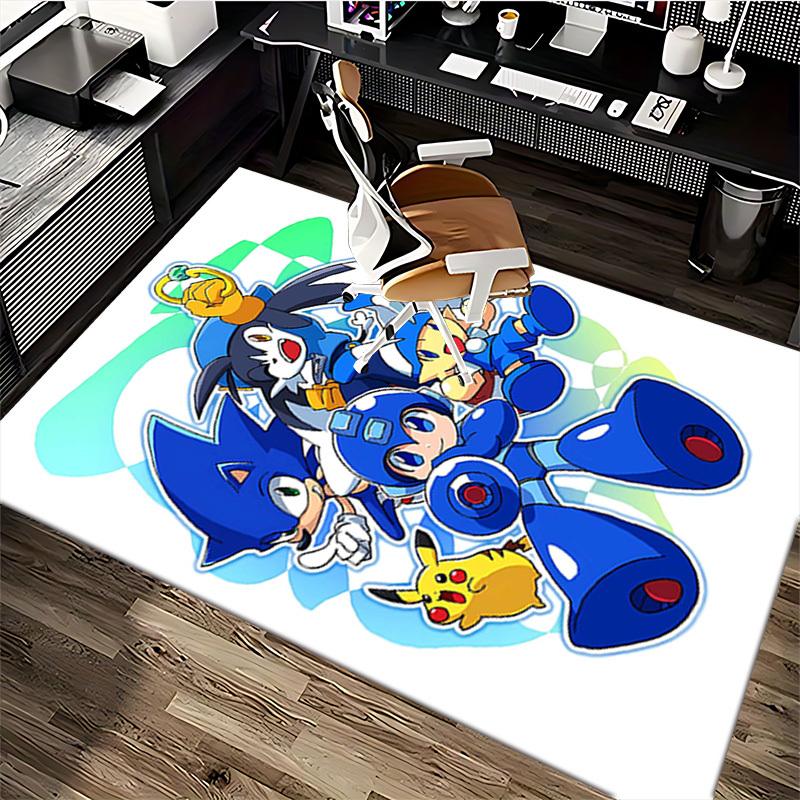 1pc Sonic, Mega Man, Pikachu Anime Cartoon Design Office Chair Mat - Non-Slip Carpet for Home Decor, Gaming Room, Seasonal Gift.Y055