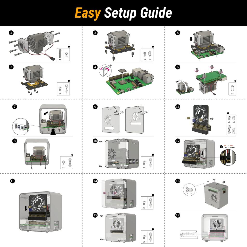 Корпус ElectroCookie Raspberry Pi 4 из алюминия в корпусе Mini Tower с двойным охлаждением и подсветкой, меняющей цвет (Матовый черный)