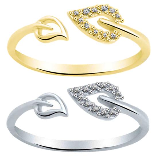 Adjustable Hollow Heart Leaf Rhinestone Opening Finger Ring Women Jewelry