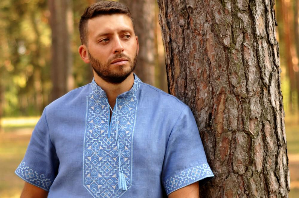 Этническая мужская вышитая сорочка с коротким рукавом, украинская рубашка с вышивкой, народная мужская вышиванка, вышиванка натуральный лен