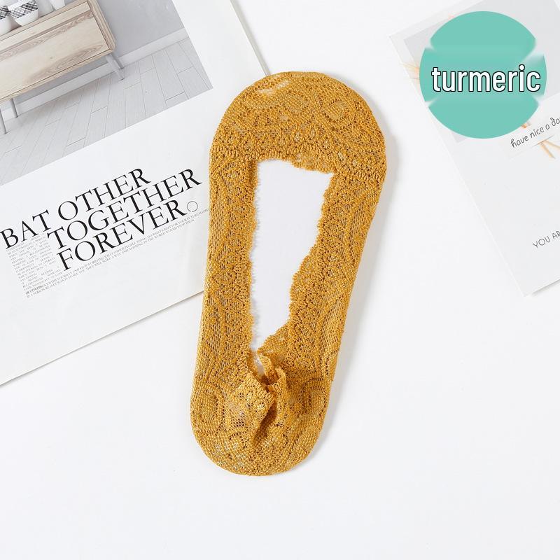 Женские короткие носки из кружева в японском стиле - Милые, Тонкие, Силиконовая Нескользящая Хлопковая Подошва, Весенне-Летние Невидимые Носки-Следки