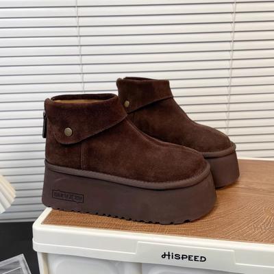 Женские зимние теплые меховые сапоги большого размера на мягкой подошве с увеличением высоты, ботильоны с подкладкой, противоскользящие, для пеших прогулок, повседневные, спортивные, хлопковые сапоги-маффины