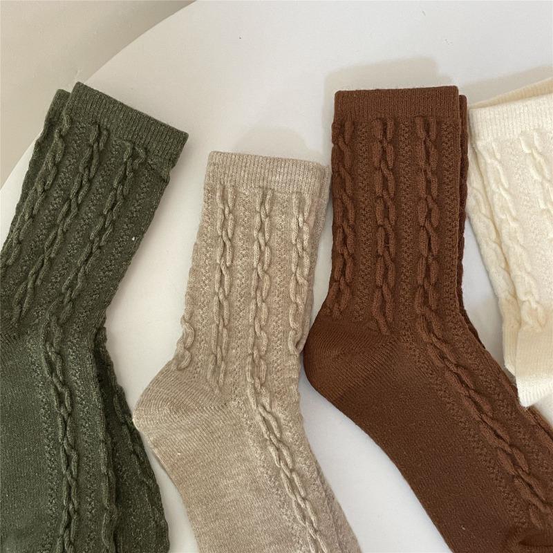 Autumn and Winter Girl Mid-calf Wool Socks, Thickened Wool Socks, Linen Pattern Mid-calf Socks for Girls, Pile Socks for Girls