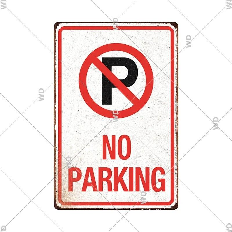 Tin Sign No Parking Slow Down Caution Warning Do Not Pass Metal Vintage Plaque Retro Metal Plate Traffic Yard Street Wall Decor