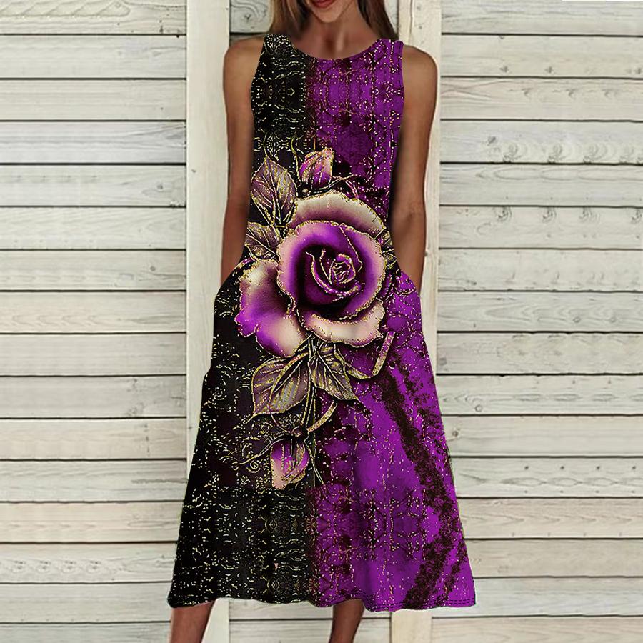 Летнее модное сексуальное платье без рукавов, мягкое повседневное платье с 3D позолоченным цветочным принтом, платье на бретельках без рукавов, летнее платье на подтяжках