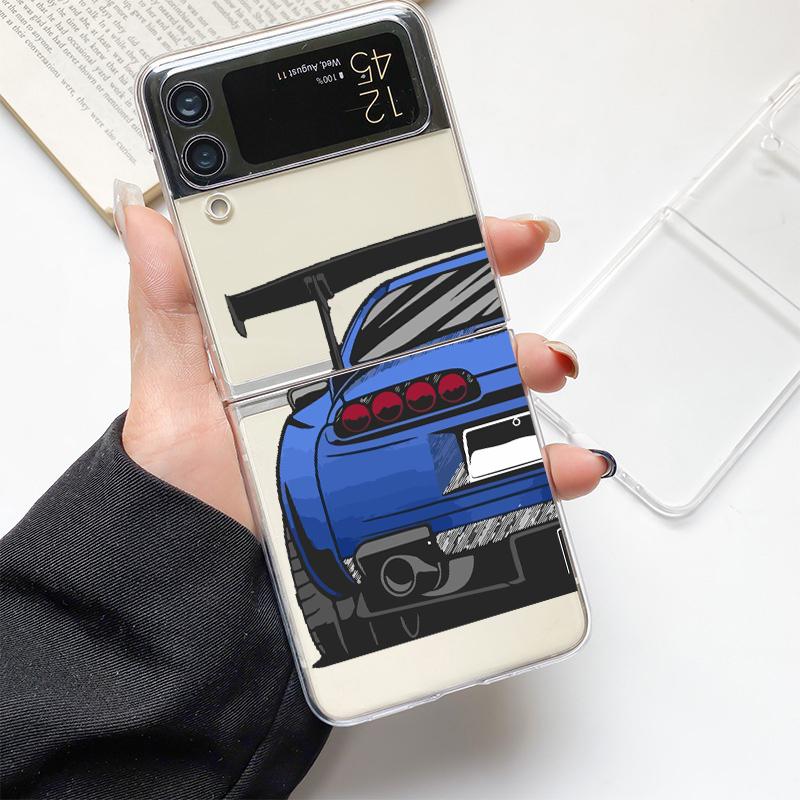 Япония JDM Спортивные Автомобили Комикс Мода Чехол для Телефона Для Samsung Galaxy Z Flip 3 4 5 6 7 Жесткий Складной Z Flip4 Прозрачная Поликарбонатная Крышка Подарок