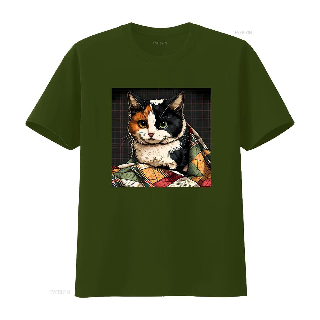 Calico Cat On A Quilt Vintage T Shirt Cute Lovers Gift For Her Vintage Graphic Top For Everyday Wear Designer Clothes