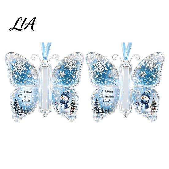 Hanging Holiday Decorations Butterfly Cash Gift Ornament, Christmas Money Holder Decor with Decorative Ornaments for Parties Festive Print,