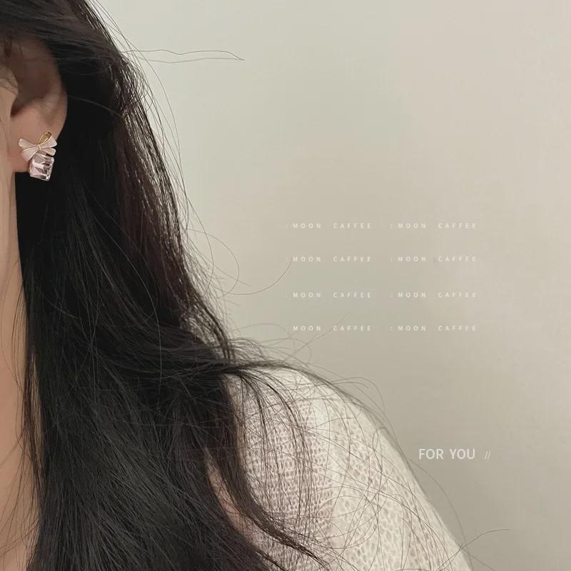 «Элегантные розовые серьги-бантики с цирконами — игла из серебра 925 пробы, шикарные и милые для женщин»