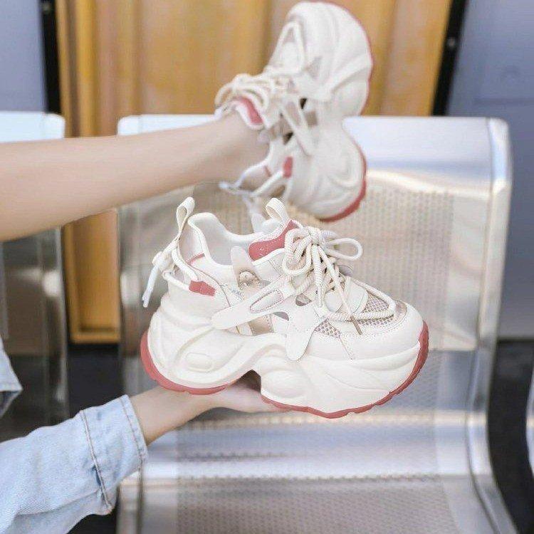 Mesh Breathable Dad Shoes Women's 2025 Summer New Hollow Thick Sole Inner Height Increase Sports and Leisure Shoes Women Ins Tide