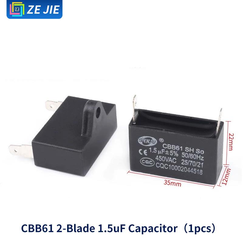 CBB61 Air Conditioner Fan Motor Run Capacitor, 450V, Capacitance Options: 1/1.5/2/2.5/3/3.5/4/4.5/5/6/8UF