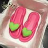 Korean Version Candy Color Heart Shaped Decoration Flip-flops 2024 New Fashion Casual Simple Anti-slip Women's Slippers Summer