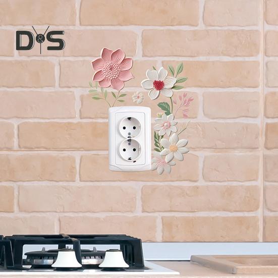 Цветочный ПВХ самоклеящийся водонепроницаемый настенный декор для выключателя света и розетки