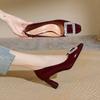 Square Head High Heels 7cm Sexy Red Wedding Shoes New Rhinestone Square Buckle Thick Heel Single Shoes