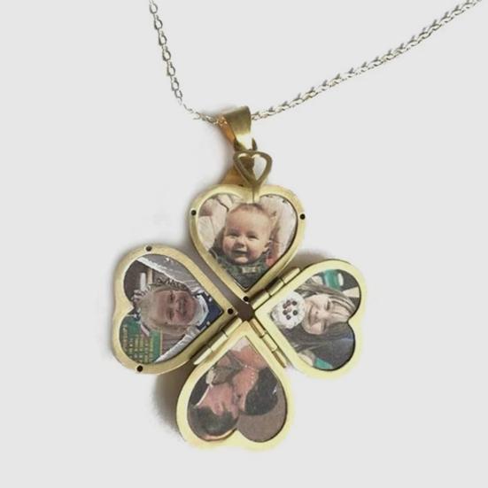 Yousheng Personalized Love Heart Locket Necklace That Holds 4 Photos Four-leaf Clover Pendant Necklace for Women Mother Wife Daughter Best Friend