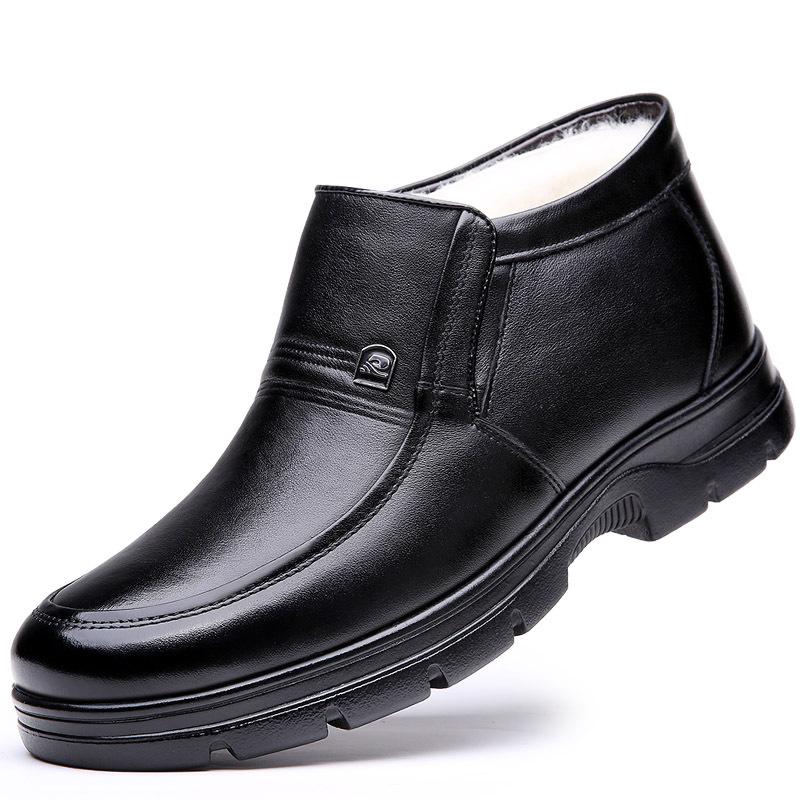 Хлопковая обувь мужская зимняя теплая с начесом утолщенная кожаная шерстяная хлопковая обувь мужская для среднего и пожилого возраста для отца обувь для отца