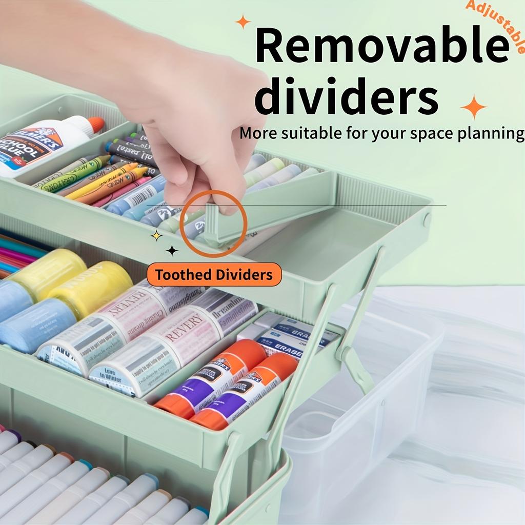 3-ярусный регулируемый складной органайзер для рукоделия - Прочный пластиковый контейнер для хранения с прозрачной крышкой для художественных принадлежностей, инструментов, лекарств, шитья и живописи