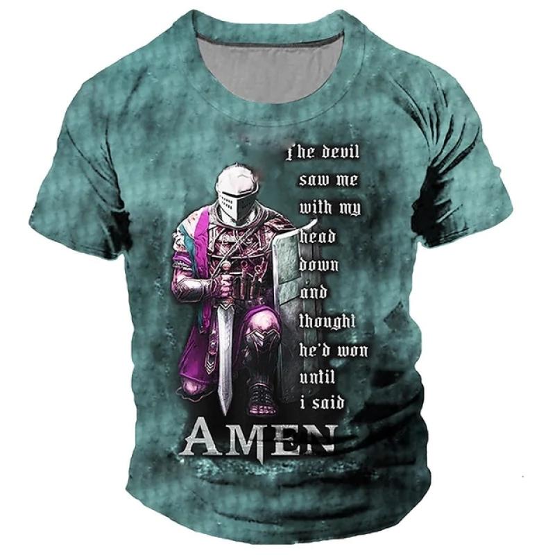 Men's T-shirt Casual Cotton Short Sleeve Shirt Temple Crusader Print T Shirt Fashion Vintage Clothing High Quality
