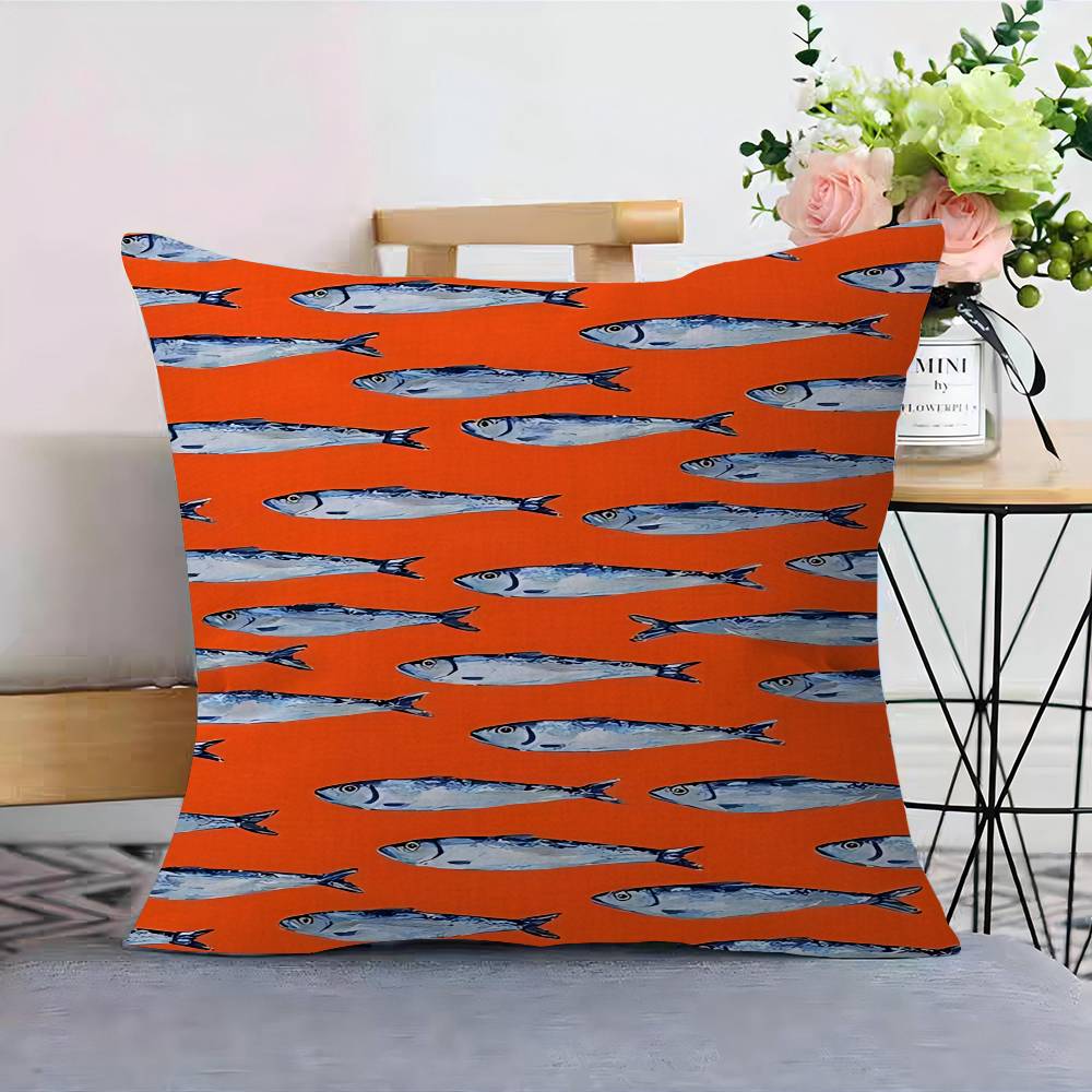 Colorful Sardine Lobster Fish Ocean Animal Pillow Cover For Bedroom Room And Living Room Sofa Decorative Cushion Cover