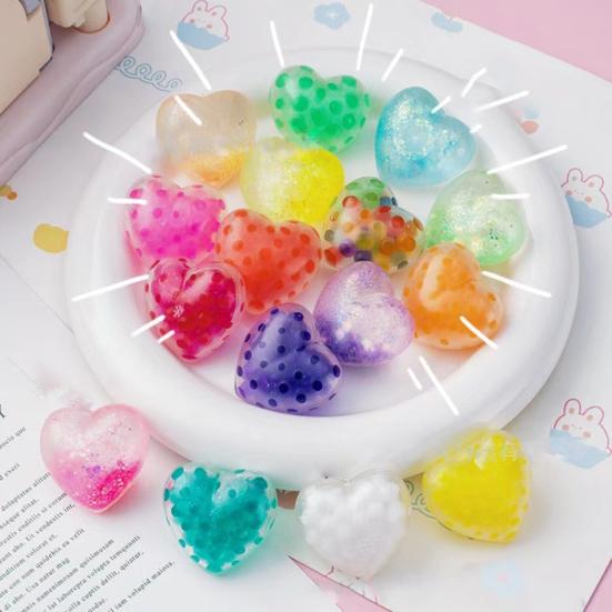 5 шт. Игрушка-сквиши в форме сердца с блестящей пудрой и маленькими шариками внутри, для снятия стресса, забавная форма сердца