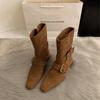 2025 Korean Version of the New Niche Design Retro French Short Boots Small Square Head Western Boots Suede Medium Boots Women's Boots