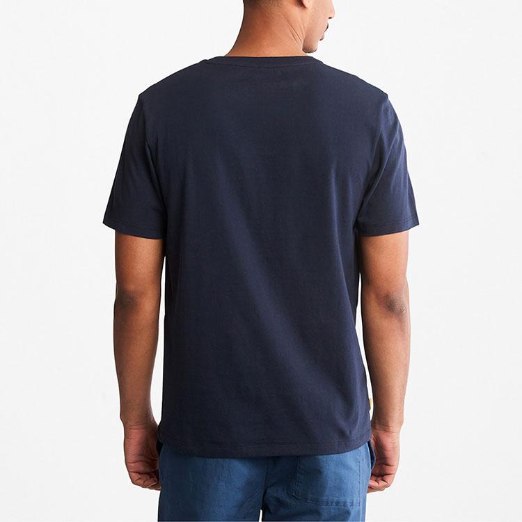 Timberland Повседневная дышащая американская винтажная футболка с круглым вырезом и коротким рукавом с логотипом, мужские топы, темно-сапфирово-синие A6281-433