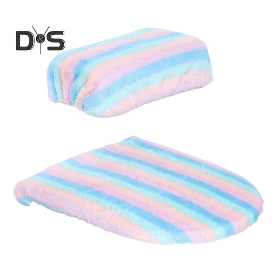 Мягкий плюшевый чехол для унитаза, набор с эластичными краями радужного цвета, легко подгоняемый чехол для унитаза, декор для ванной комнаты