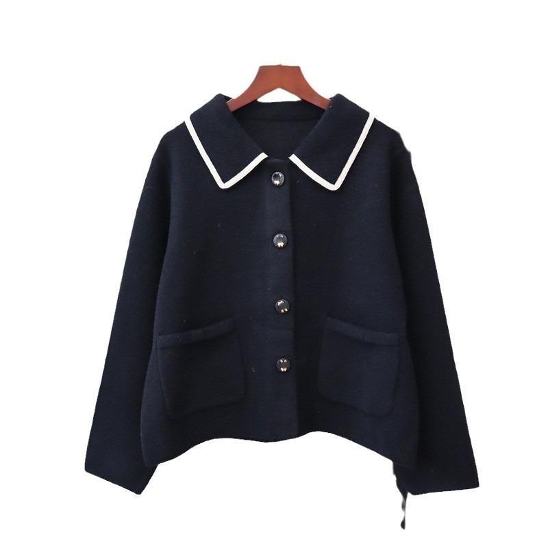 Осень и зима новый свободный вязаный двусторонний кардиган дизайн темперамент свитер куртка женская