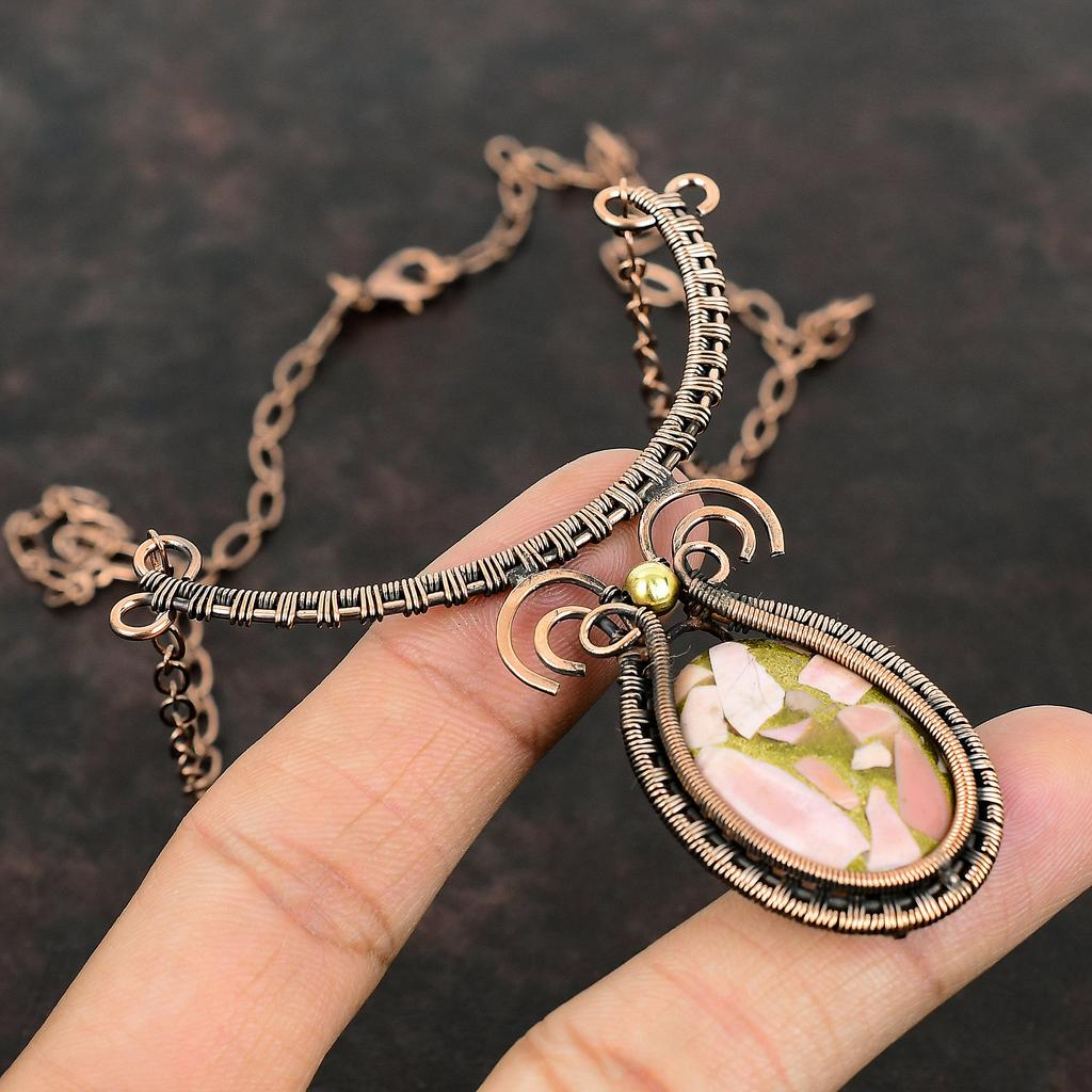 Copper Pink Opal Necklace Copper Wire Wrapped Gemstone Necklace Adjustable Necklace Handmade Necklace Wonderful Copper Jewelry Gift For Her
