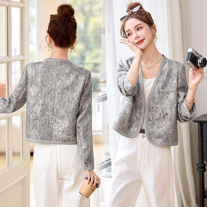 Женская модная куртка с жаккардовым узором и V-образным вырезом, весна 2025