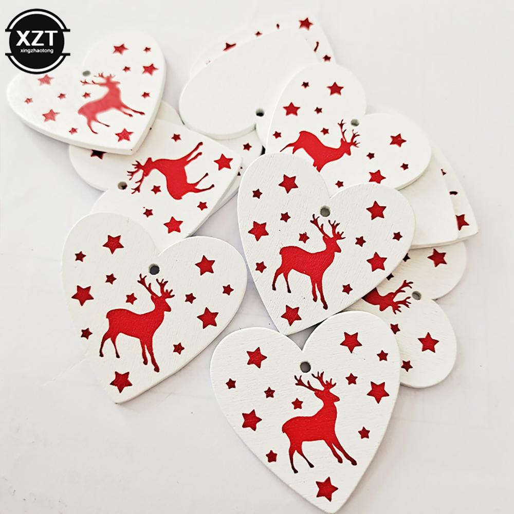 10PCs 5cm Wooden Christmas Ornaments Kids Toys For Chirstmas Tree Hanging Pendants Xmas DIY Decoration For Home Party New Year