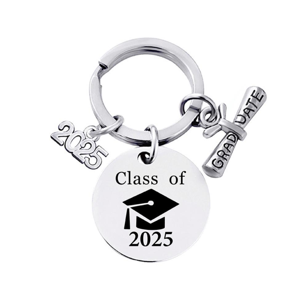 Accessories 2025 Graduation Keychain High School Inspirational Graduation Gifts Stainless Steel Silver Keyring