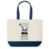 Sac shopping - PLANETEE - Léana Pas Touche Panda - Coton 40x45 cm - Fond bleu motif panda - Fabriqué en France