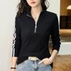 3XL Shirt Autumn And Winter New Long-sleeved T-shirt Women's Zipper Stand Collar Slim Drawstring Solid Color Warm Top