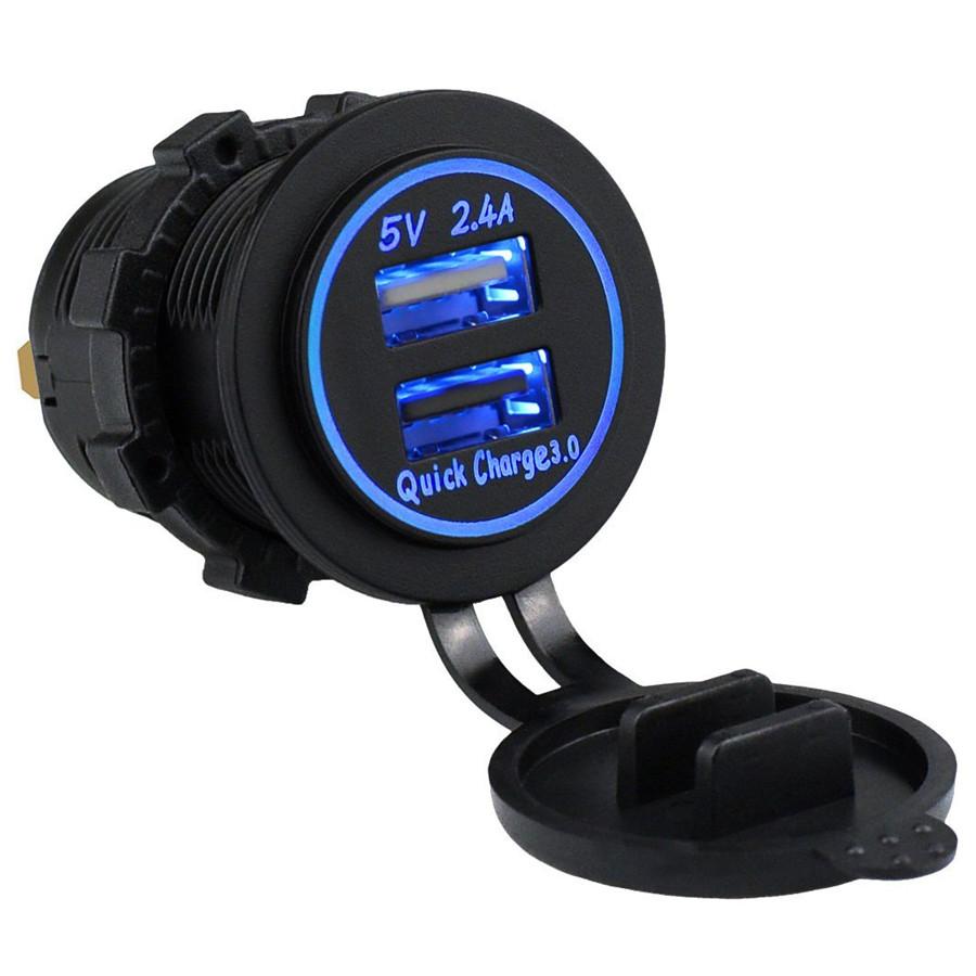 3.0&2.4A Waterproof Dual USB Port Charger Socket Outlet 12V LED for Car Vehicle